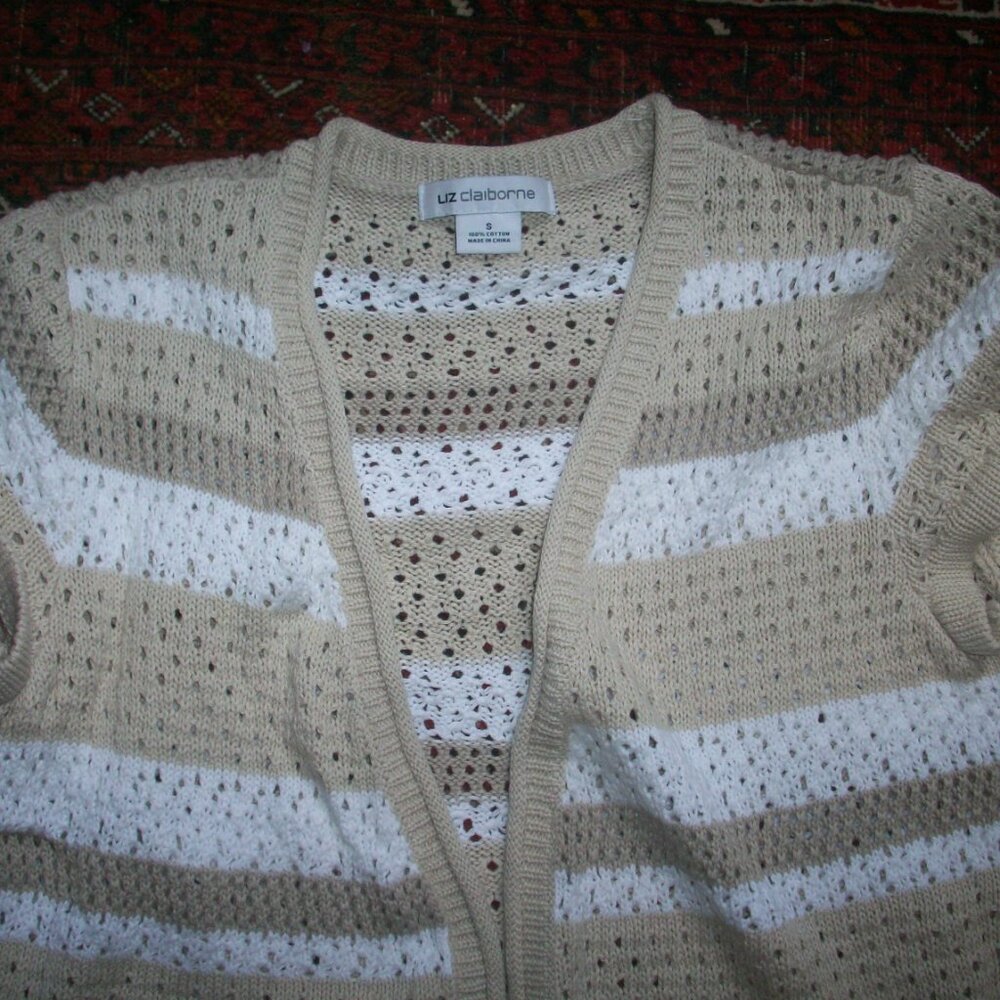Liz Claiborne Coastal Grandma crochet sweater tunic Cotton No Buttons size S